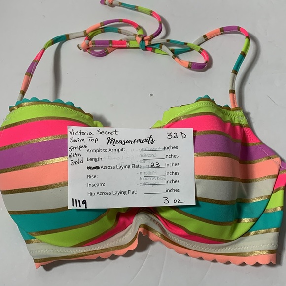 Victoria Secret Halter Bikini top. Padded, size 32D. Multi colored stripes - Picture 7 of 7